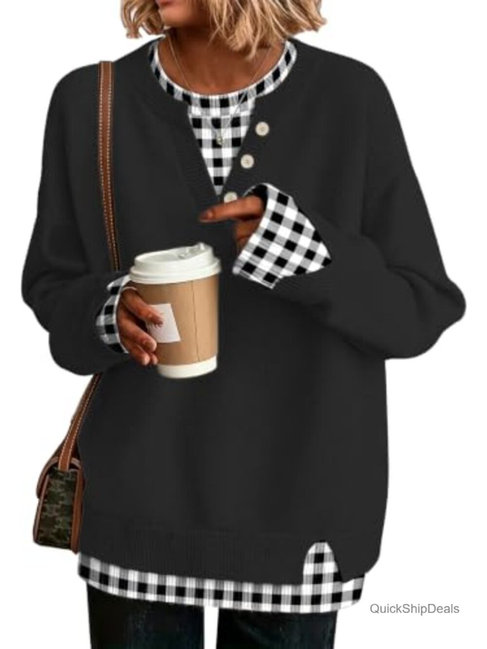 Womens Henley Sweater Pullover Loose Fit Knit Top Fall Work